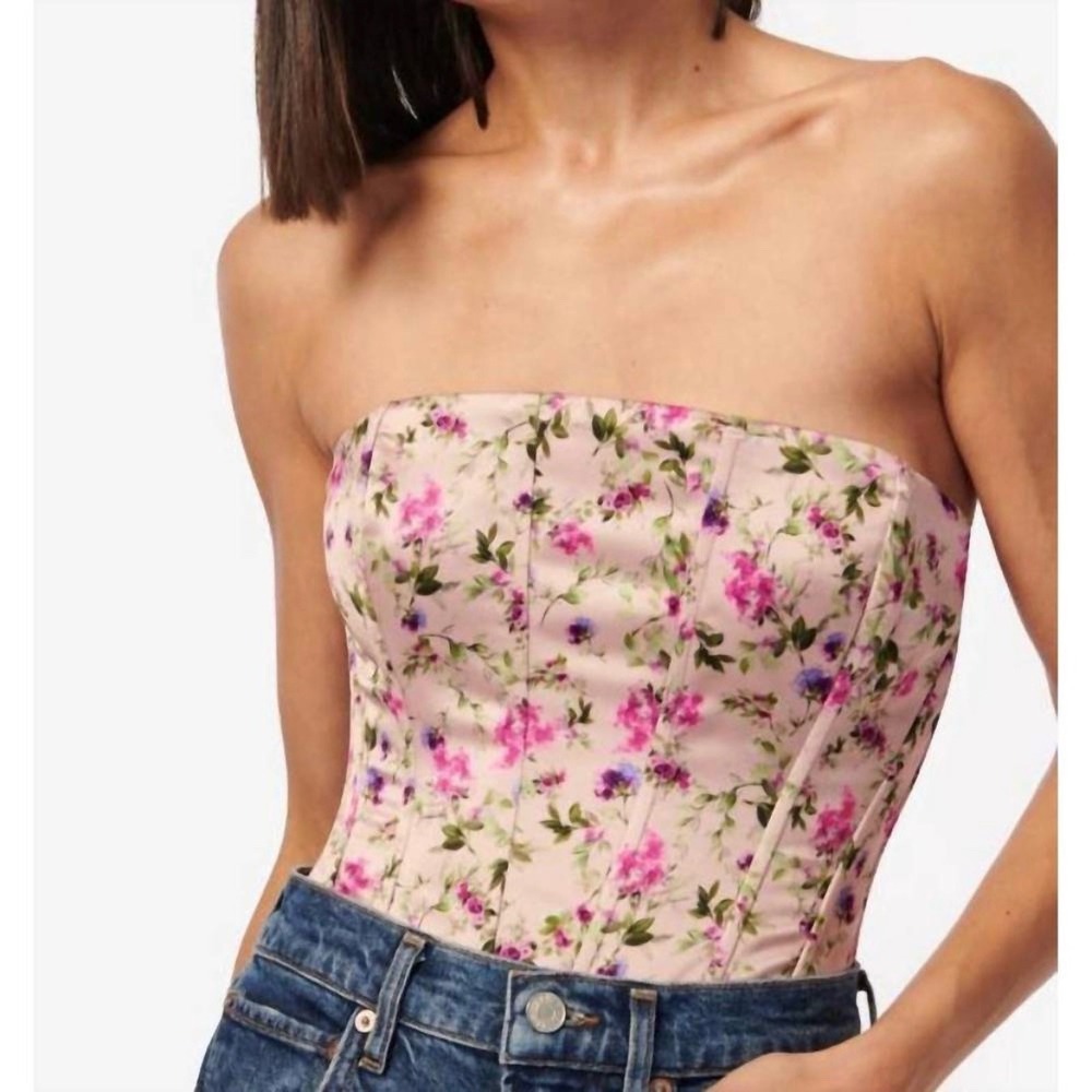 NWT Cami NYC Tamara Corset Bodysuit in Spring Geranium‎ Floral Pink Sz 0
